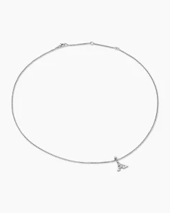 Pavé Initial Pendant Necklace Sterling Silver with Diamond A