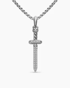 Pavé Sword Amulet Sterling Silver with Diamonds, 41.3mm