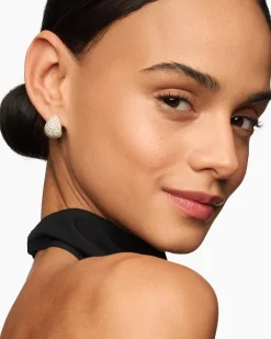 Pear Huggie Hoop Earrings 18K Yellow Gold with Diamonds, 16mm