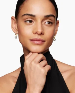 Pearl and Pavé Drop Earrings 18K Yellow Gold with Pearls and Diamonds, 15.6mm