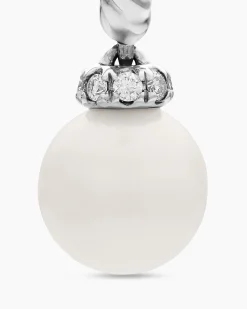 Pearl and Pavé Solari Drop Earrings Sterling Silver with Pearls and Diamonds, 18.4mm