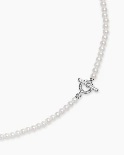Pearl Classics Petite Toggle Necklace Sterling Silver with Diamonds, 3mm