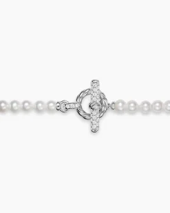 Pearl Classics Petite Toggle Necklace Sterling Silver with Diamonds, 3mm