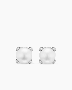 Pearl Classics Stud Earrings Sterling Silver and Diamonds, 6.6mm