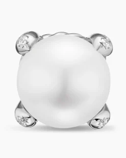 Pearl Classics Stud Earrings Sterling Silver and Diamonds, 6.6mm