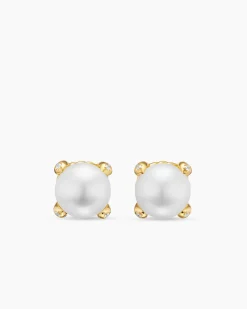 Pearl Classics Stud Earrings 18K Yellow Gold and Diamonds, 6.6mm