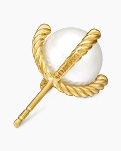 Pearl Stud Earrings 18K Yellow Gold with Pearls and Diamonds, 14mm