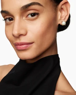 Pearl Stud Earrings 18K Yellow Gold with Pearls and Diamonds, 14mm