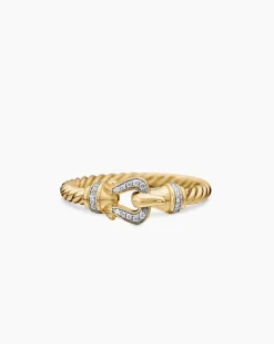 Petite Buckle Ring 18K Yellow Gold with Diamonds, 2mm