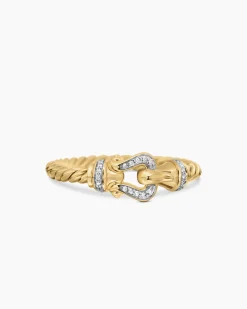 Petite Buckle Ring 18K Yellow Gold with Diamonds, 2mm