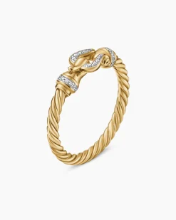 Petite Buckle Ring 18K Yellow Gold with Diamonds, 2mm