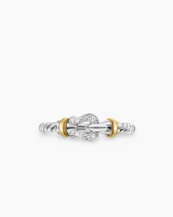 Petite Buckle Ring Sterling Silver with 18K Yellow Gold and Diamonds, 2mm