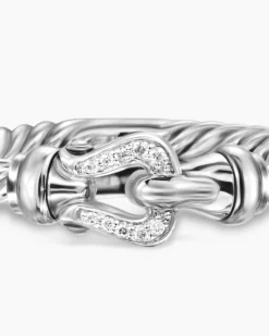 Petite Buckle Ring Sterling Silver with Diamonds, 2mm
