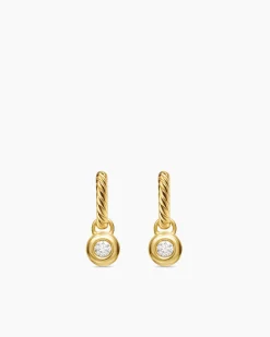 Petite Cable Huggie Drop Earrings 18K Yellow Gold with Diamonds, 17.5mm