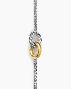 Petite Cable Linked Bracelet Sterling Silver with 14K Yellow Gold, 15mm