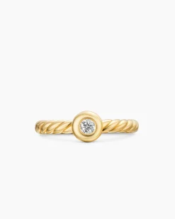 Petite Cable Ring 18K Yellow Gold with Center Diamond, 2.8mm