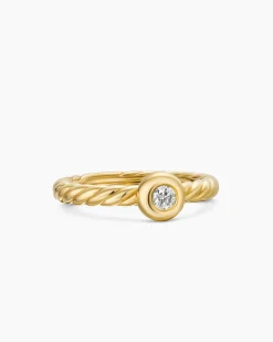 Petite Cable Ring 18K Yellow Gold with Center Diamond, 2.8mm