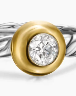Petite Cable Ring Sterling Silver with 14K Yellow Gold and Center Diamond, 2.8mm