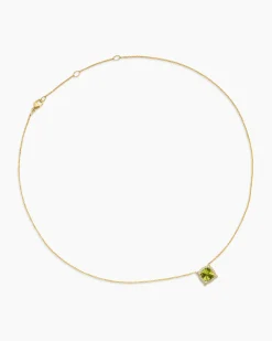 Petite Chatelaine® Pavé Bezel Pendant Necklace 18K Yellow Gold with Peridot and Diamonds, 7mm