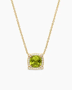 Petite Chatelaine® Pavé Bezel Pendant Necklace 18K Yellow Gold with Peridot and Diamonds, 7mm