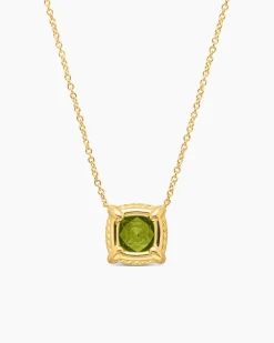 Petite Chatelaine® Pavé Bezel Pendant Necklace 18K Yellow Gold with Peridot and Diamonds, 7mm