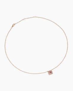 Petite Chatelaine® Pavé Bezel Pendant Necklace 18K Rose Gold with Morganite and Diamonds, 7mm