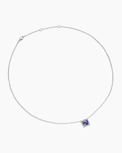 Petite Chatelaine® Pavé Bezel Pendant Necklace 18K White Gold with Tanzanite and Diamonds, 7mm