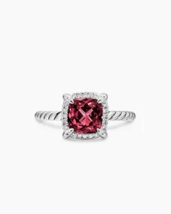 Petite Chatelaine® Pavé Bezel Ring Sterling Silver with Rhodolite Garnet and Diamonds, 7mm
