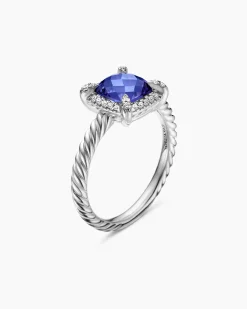 Petite Chatelaine® Pavé Bezel Ring 18K White Gold with Tanzanite and Diamonds, 7mm