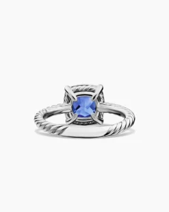 Petite Chatelaine® Pavé Bezel Ring 18K White Gold with Tanzanite and Diamonds, 7mm