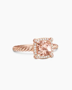 Petite Chatelaine® Pavé Bezel Ring 18K Rose Gold with Morganite and Diamonds, 7mm