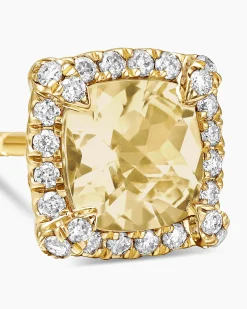 Petite Chatelaine® Pavé Bezel Stud Earrings 18K Yellow Gold with Champagne Citrine and Diamonds, 5mm