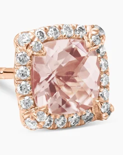 Petite Chatelaine® Pavé Bezel Stud Earrings 18K Rose Gold with Morganite and Diamonds, 5mm