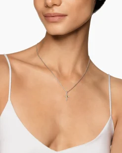 Petite Cross Necklace Sterling Silver with 18K Yellow Gold with Diamonds, 20.8mm