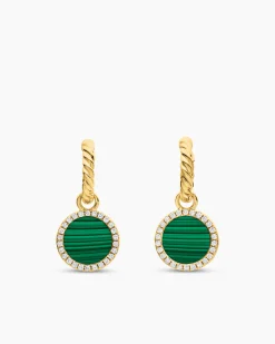 Petite DY Elements® Drop Earrings 18K Yellow Gold with Malachite and Diamonds, 22.6mm