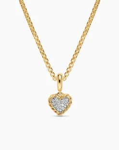 Petite DY Elements® Heart Plate Pendant 18K Yellow Gold with Diamonds, 8.2mm
