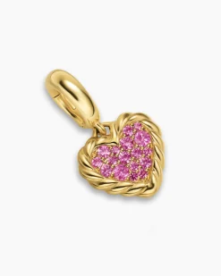 Petite DY Elements® Heart Plate Pendant 18K Yellow Gold with Pink Sapphires, 8.2mm