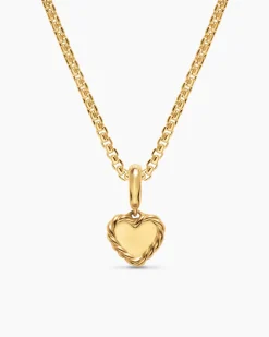 Petite DY Elements® Heart Plate Pendant 18K Yellow Gold with Pink Sapphires, 8.2mm