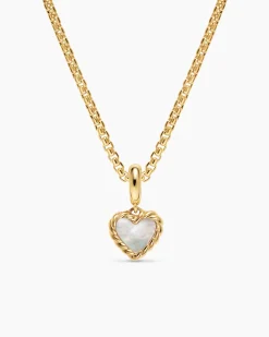 Petite DY Elements® Heart Station Pendant 18K Yellow Gold with Mother of Pearl, 8.2mm