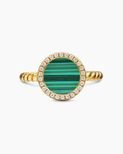 Petite DY Elements® Ring 18K Yellow Gold with Malachite and Diamonds, 11.3mm