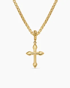 Petite Gothic Cross Amulet 18K Yellow Gold with Emeralds, 15.2mm