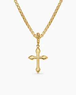 Petite Gothic Cross Amulet 18K Yellow Gold with Diamonds, 15.2mm