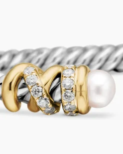 Petite Helena Classic Cable Bracelet Sterling Silver with 18K Yellow Gold, Pearls and Diamonds, 3mm