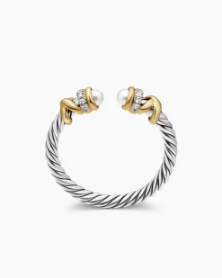Petite Helena Ring Sterling Silver with 18K Yellow Gold, Pearls and Diamonds, 2.5mm
