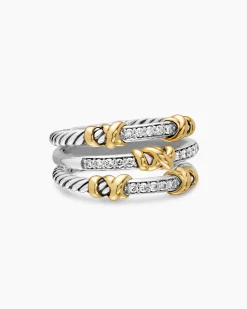 Petite Helena Wrap Three Row Ring Sterling Silver with 18K Yellow Gold and Diamonds, 12mm