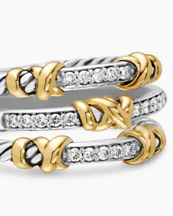 Petite Helena Wrap Three Row Ring Sterling Silver with 18K Yellow Gold and Diamonds, 12mm