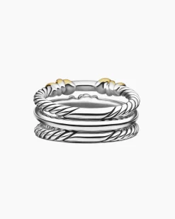 Petite Helena Wrap Three Row Ring Sterling Silver with 18K Yellow Gold and Diamonds, 12mm