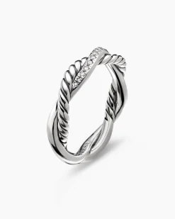 Petite Infinity Band Ring Sterling Silver with Diamonds, 4mm