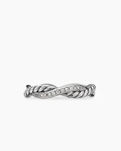 Petite Infinity Band Ring Sterling Silver with Diamonds, 4mm