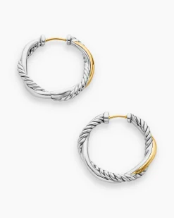 Petite Infinity Hoop Earrings Sterling Silver with 14K Yellow Gold, 17.3mm